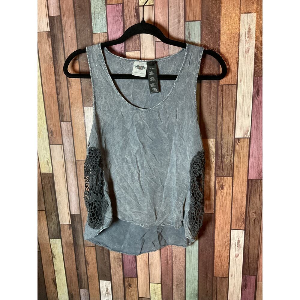 Harley Davidson Gray Black Skull Crochet Sleeveless Top Size Small